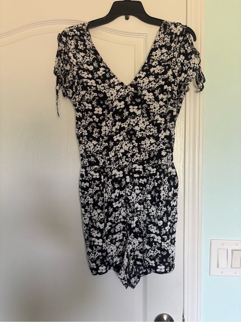 Express Black and White Floral V-Neck Romper